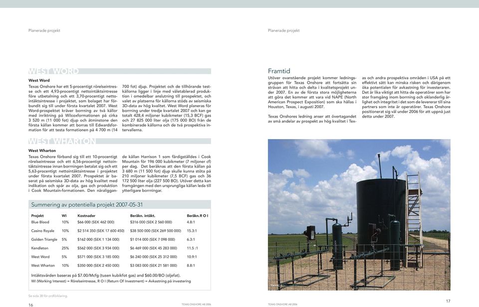 West Word-prospektet kräver borrning av två källor med inriktning på Wilcoxformationen på cirka 3 520 m (11 000 fot) djup och åtminstone den första källan kommer att borras till Edwardsformation för