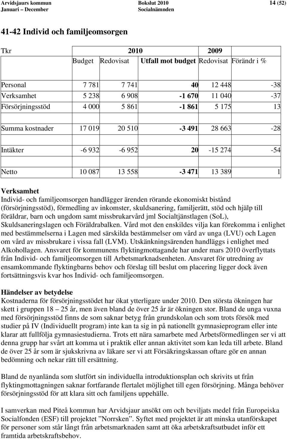 och familjeomsorgen handlägger ärenden rörande ekonomiskt bistånd (försörjningsstöd), förmedling av inkomster, skuldsanering, familjerätt, stöd och hjälp till föräldrar, barn och ungdom samt