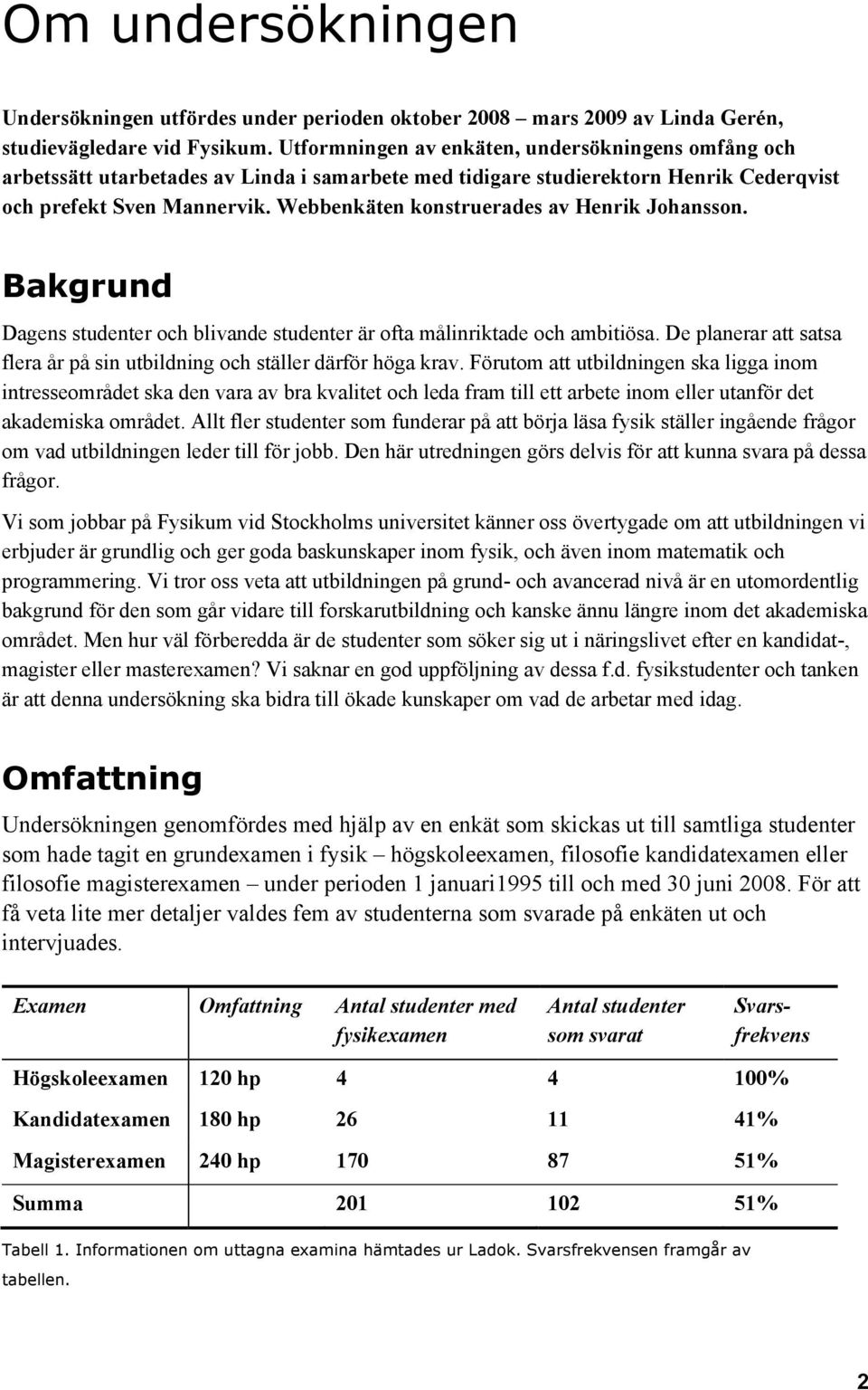 Webbenkäten konstruerades av Henrik Johansson. Bakgrund Dagens studenter och blivande studenter är ofta målinriktade och ambitiösa.