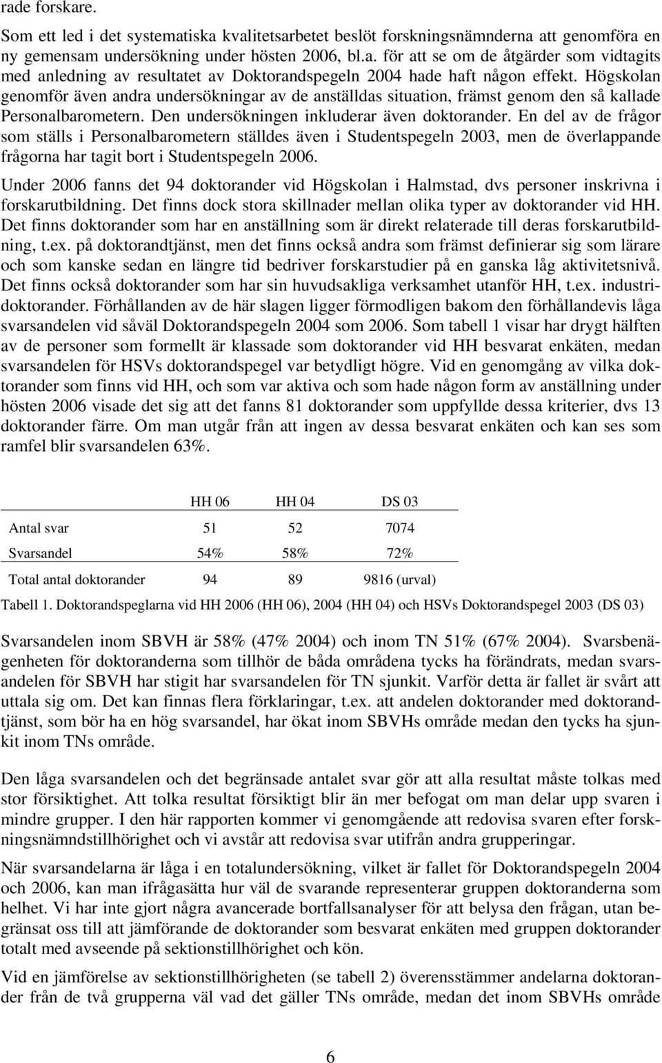 En del av de frågor som ställs i Personalbarometern ställdes även i Studentspegeln 2003, men de överlappande frågorna har tagit bort i Studentspegeln 2006.