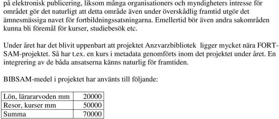 Under året har det blivit uppenbart att projektet Anzvarzbibliotek ligger mycket nära FORT- SAM-projektet. Så har t.ex.