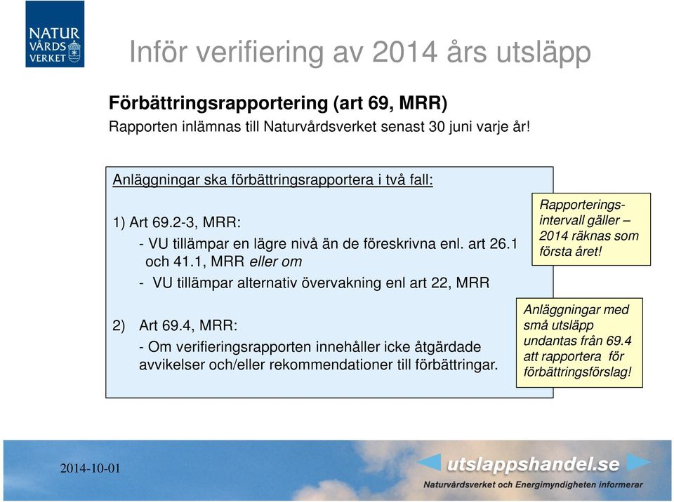 1, MRR eller om - VU tillämpar alternativ övervakning enl art 22, MRR 2) Art 69.