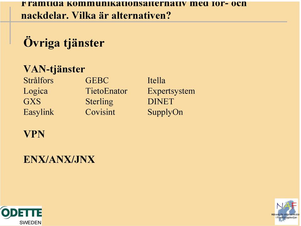 Övriga tjänster VAN-tjänster Strålfors GEBC Itella