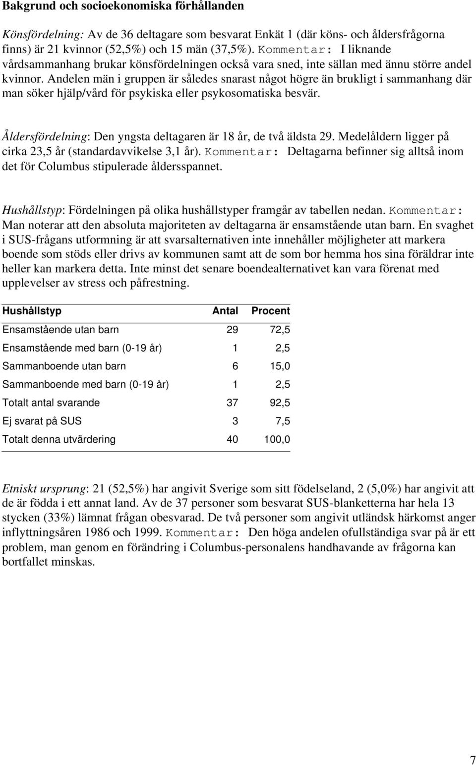 Andelen män i gruppen är således snarast något högre än brukligt i sammanhang där man söker hjälp/vård för psykiska eller psykosomatiska besvär.