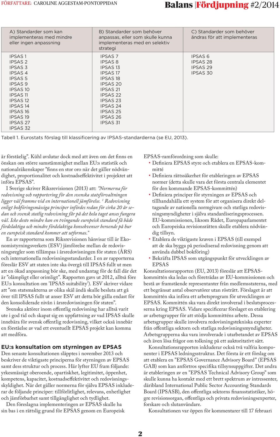 26 IPSAS 31 C) Standarder som behöver ändras för att implementeras IPSAS 6 IPSAS 28 IPSAS 29 IPSAS 30 Tabell 1. Eurostats förslag till klassificering av IPSAS-standarderna (se EU, ). är förståelig.