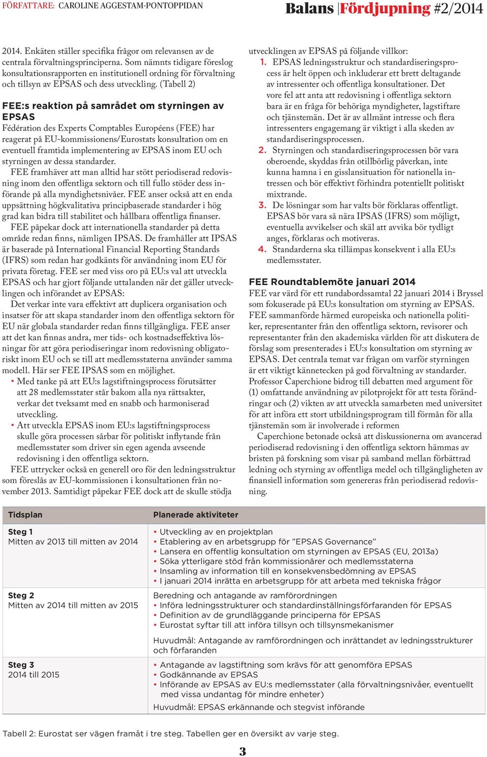 (Tabell 2) FEE:s reaktion på samrådet om styrningen av EPSAS Fédération des Experts Comptables Européens (FEE) har reagerat på EU-kommissionens/Eurostats konsultation om en eventuell framtida