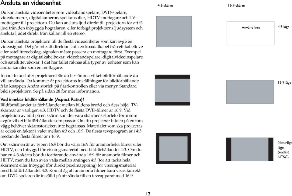 Du kan ansluta projektorn till de flesta videoenheter som kan avge en videosignal.