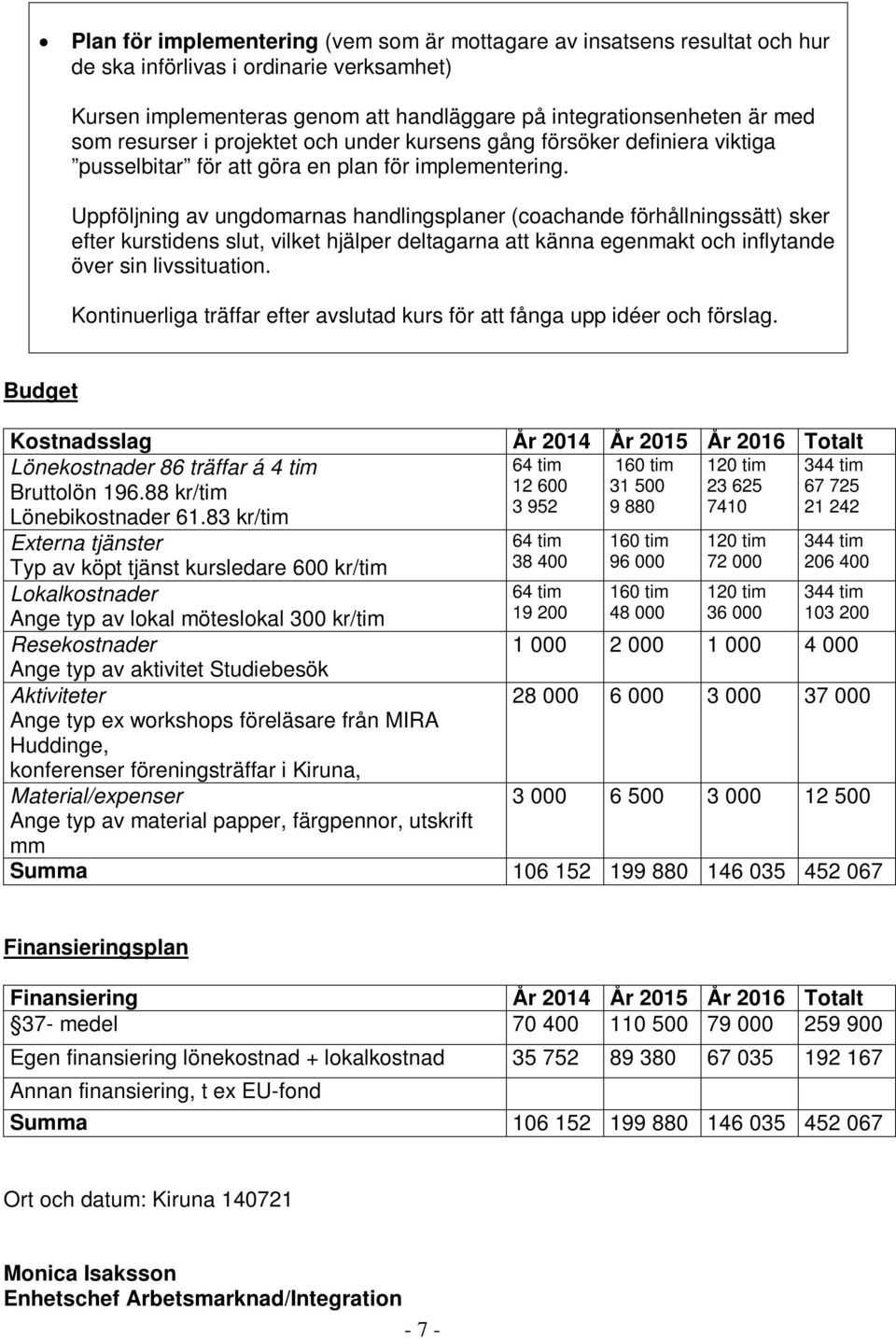 Uppföljning av ungdomarnas handlingsplaner (coachande förhållningssätt) sker efter kurstidens slut, vilket hjälper deltagarna att känna egenmakt och inflytande över sin livssituation.