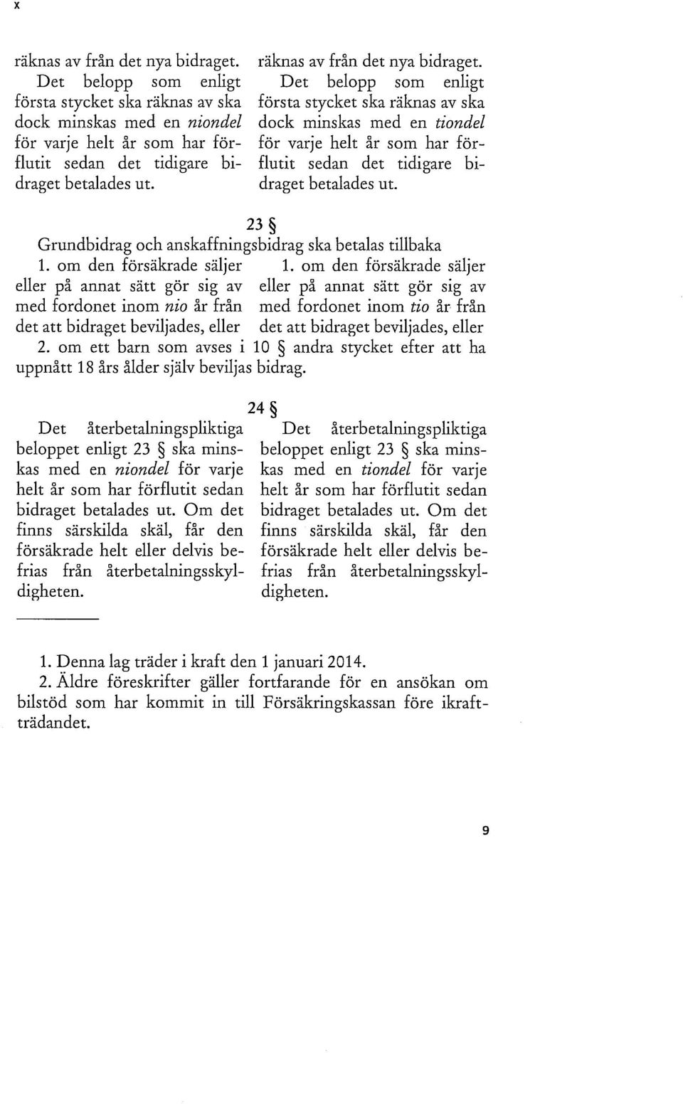 23 Grundbidrag och anskaffnings bidrag ska betalas tillbaka 1. om den försäkrade säljer 1.