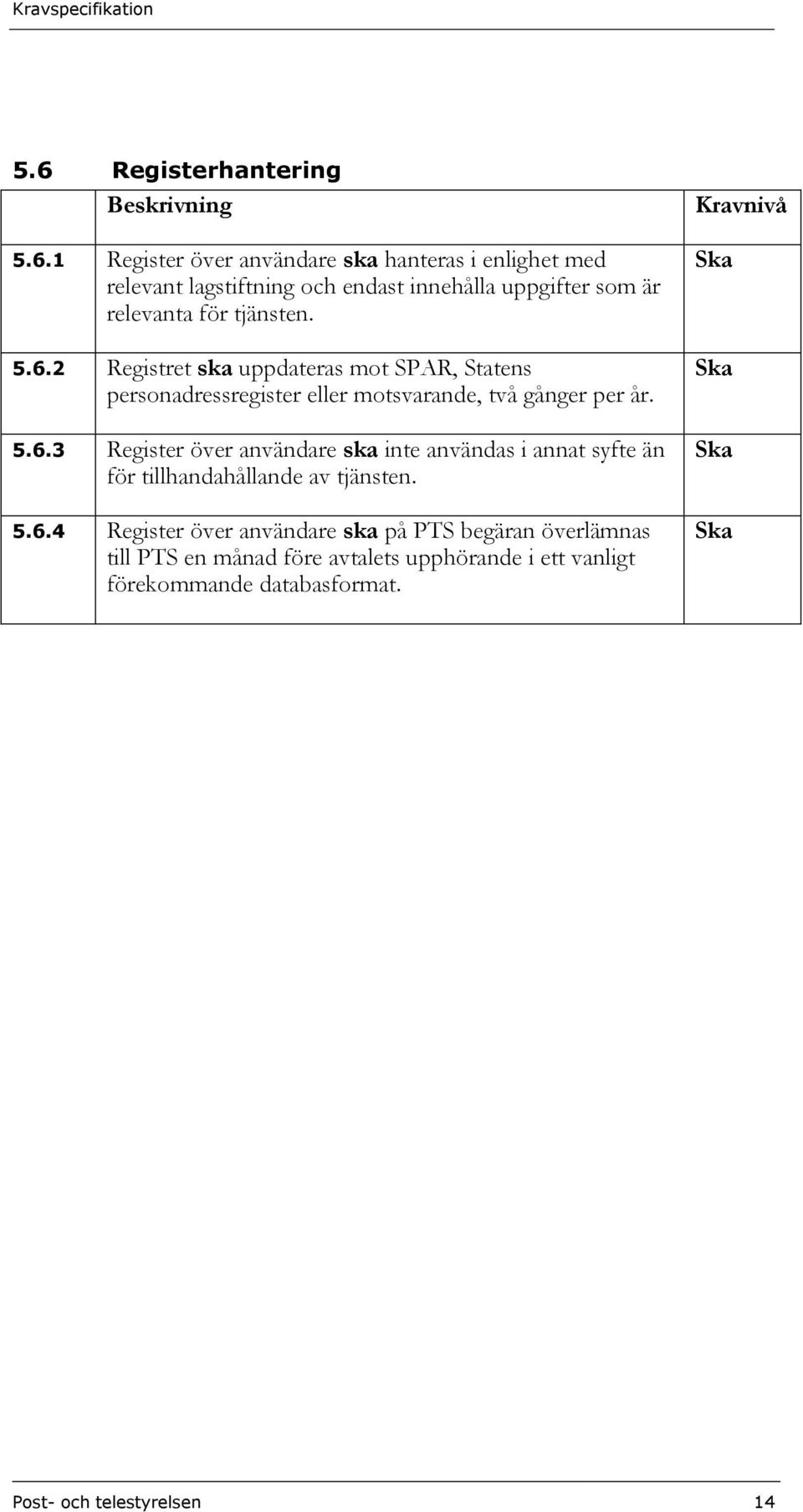 2 Registret ska uppdateras mot SPAR, Statens personadressregister eller motsvarande, två gånger per år. 5.6.