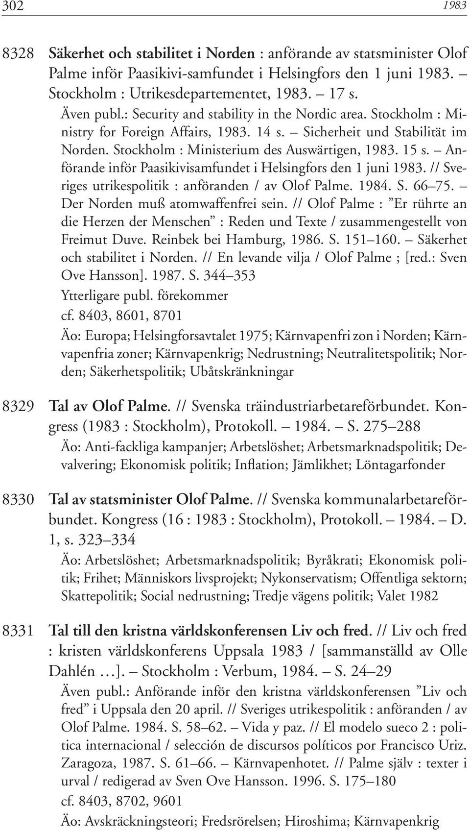Anförande inför Paasikivisamfundet i Helsingfors den 1 juni 1983. // Sveriges utrikespolitik : anföranden / av Olof Palme. 1984. S. 66 75. Der Norden muß atomwaffenfrei sein.