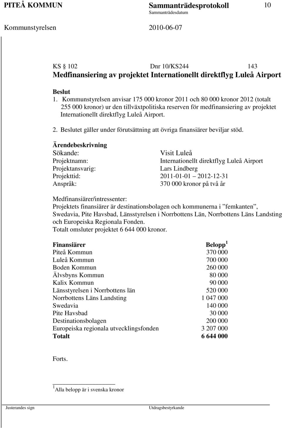 2. Beslutet gäller under förutsättning att övriga finansiärer beviljar stöd.