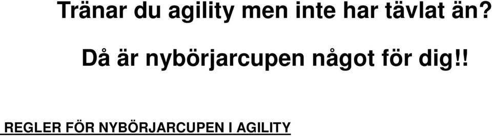 Man får dock ha deltagit i KM och träningstävling inom egna klubben för klubbens medlemmar. Nybörjarcupen skall vara i lätt agilityklass 1 och hoppklass 1.