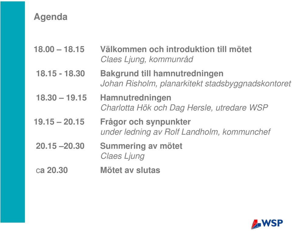 15 Hamnutredningen Charlotta Hök och Dag Hersle, utredare WSP 19.15 20.