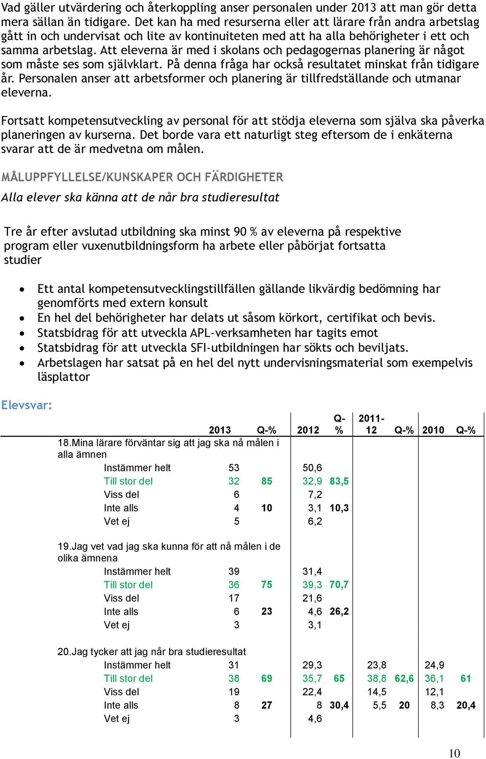 Att eleverna är med i skolans och pedagogernas planering är något som måste ses som självklart. På denna fråga har också resultatet minskat från tidigare år.