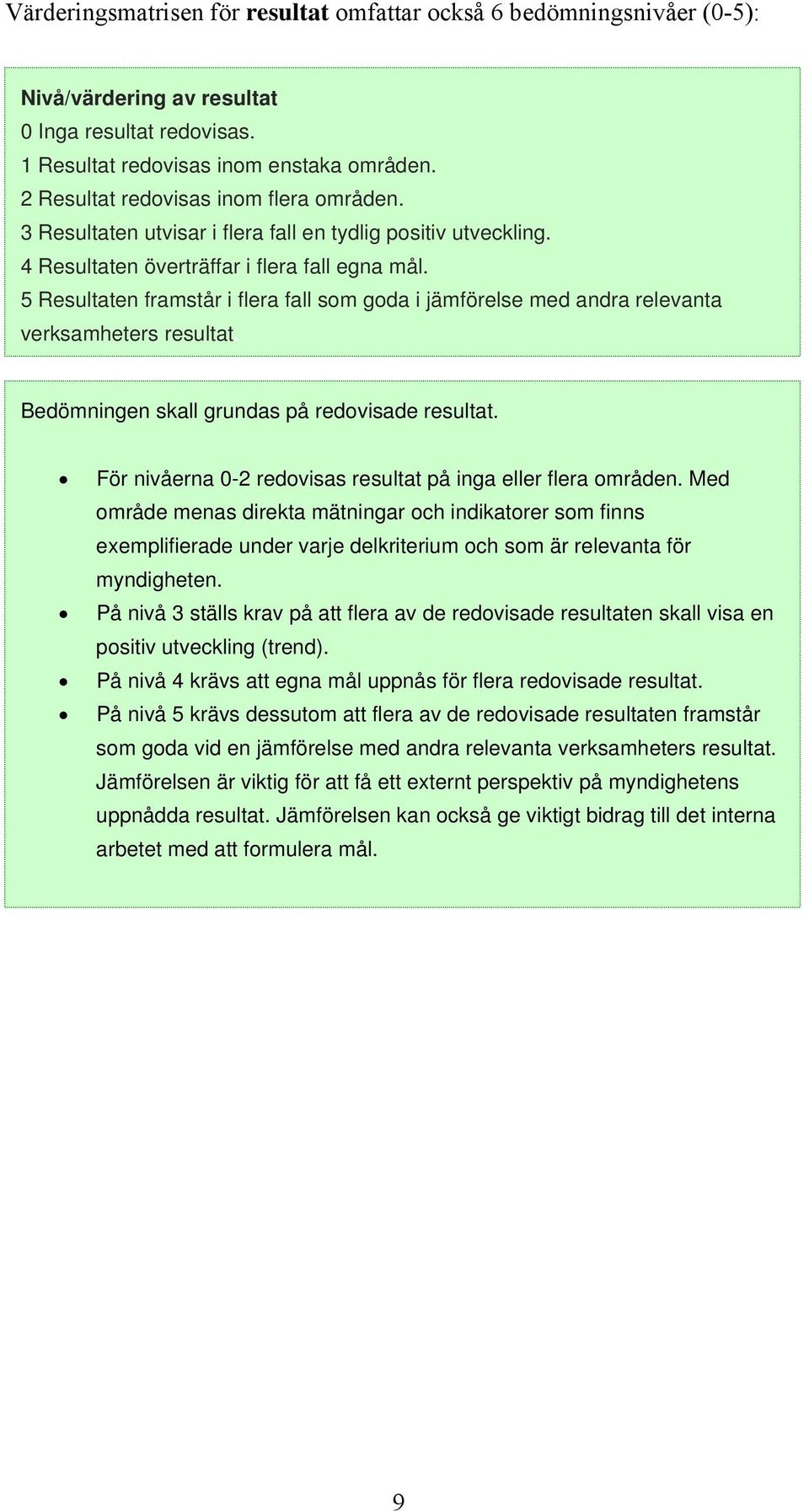 4 5 Resultaten framstår i flera fall som goda i jämförelse med andra relevanta 3 verksamheters resultat. Bedömningen skall grundas på redovisade resultat.