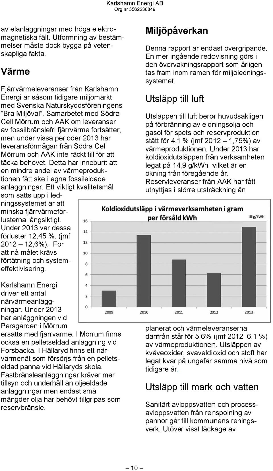 Samarbetet med Södraa Cell Mörrum och AAK om leveranser av fossilbränslefri fjärrvärme fortsätter, men under vissa perioder 2013 har leveransförmågann från Södra Cell Mörrum och AAK inte räckt till