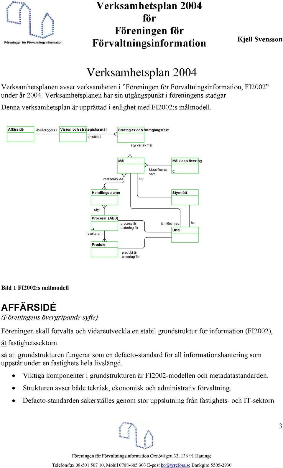 Affärsidé åskådliggörs i Vision och strategiska mål Strategier och framgångsfakt omsätts i styr val av mål Mål Målklassificering realiseras via har klassificeras som Handlingsplaner Styrmått styr