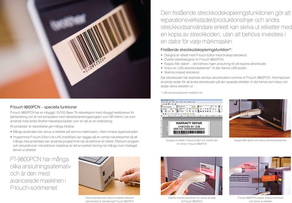 Koppla ifrån datorn det behövs ingen anslutning för att kopiera streckkoder. Anslut en USB-streckkodsskanner* till den främre USB-porten. Skanna önskad streckkod.