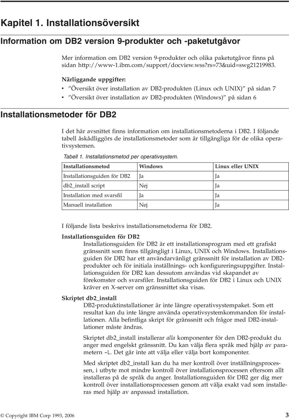 Närliggande uppgifter: Installationsmetoder för DB2 v Översikt över installation av DB2-produkten (Linux och UNIX) på sidan 7 v Översikt över installation av DB2-produkten (Windows) på sidan 6 I det