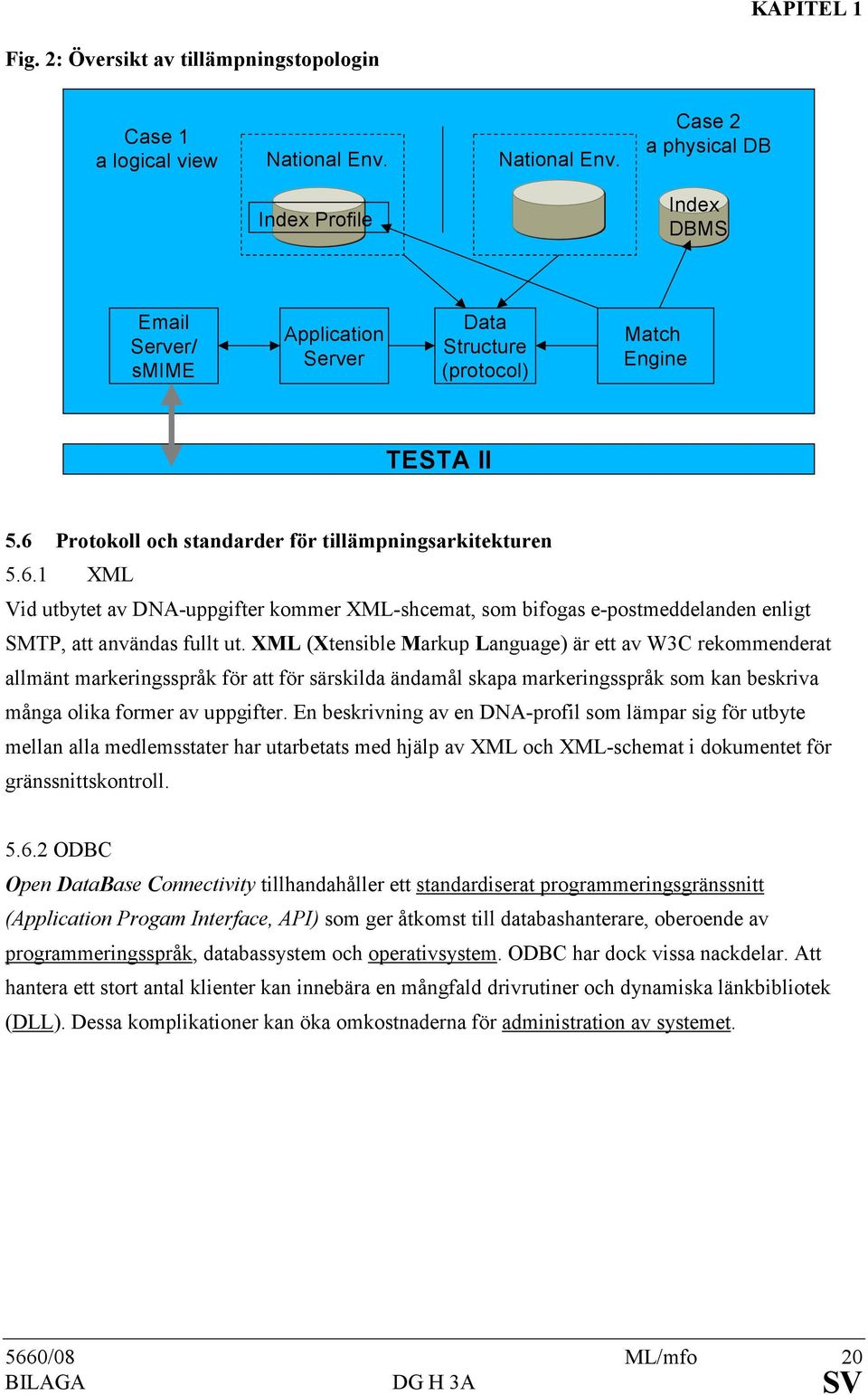 6 Protokoll och standarder för tillämpningsarkitekturen 5.6.1 XML Vid utbytet av DNA-uppgifter kommer XML-shcemat, som bifogas e-postmeddelanden enligt SMTP, att användas fullt ut.