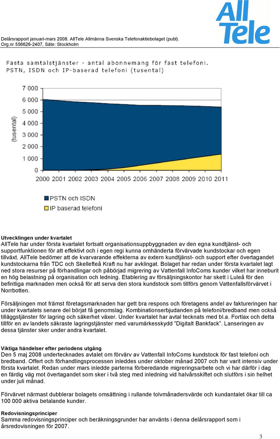 AllTele bedömer att de kvarvarande effekterna av extern kundtjänst- och support efter övertagandet kundstockarna från TDC och Skellefteå Kraft nu har avklingat.