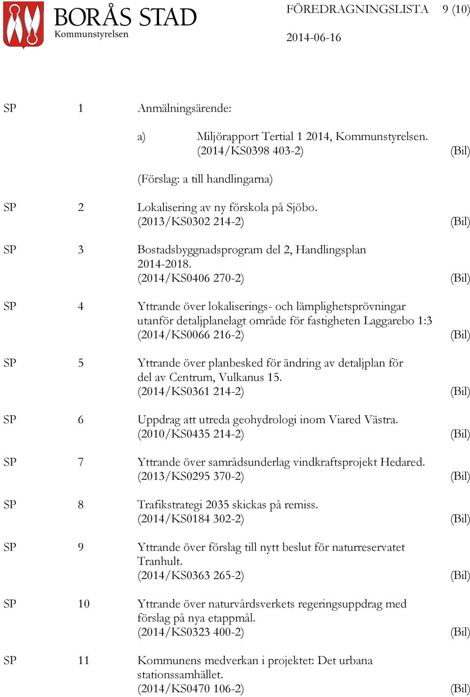 (2014/KS0406 270-2) SP 4 Yttrande över lokaliserings- och lämplighetsprövningar utanför detaljplanelagt område för fastigheten Laggarebo 1:3 (2014/KS0066 216-2) SP 5 Yttrande över planbesked för