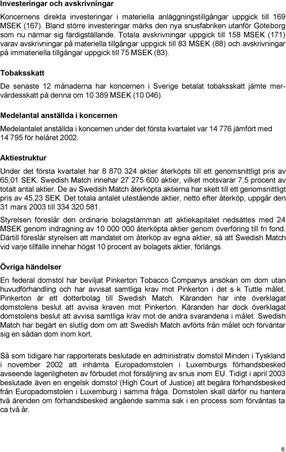 Totala avskrivningar uppgick till 158 MSEK (171) varav avskrivningar på materiella tillgångar uppgick till 83 MSEK (88) och avskrivningar på immateriella tillgångar uppgick till 75 MSEK (83).