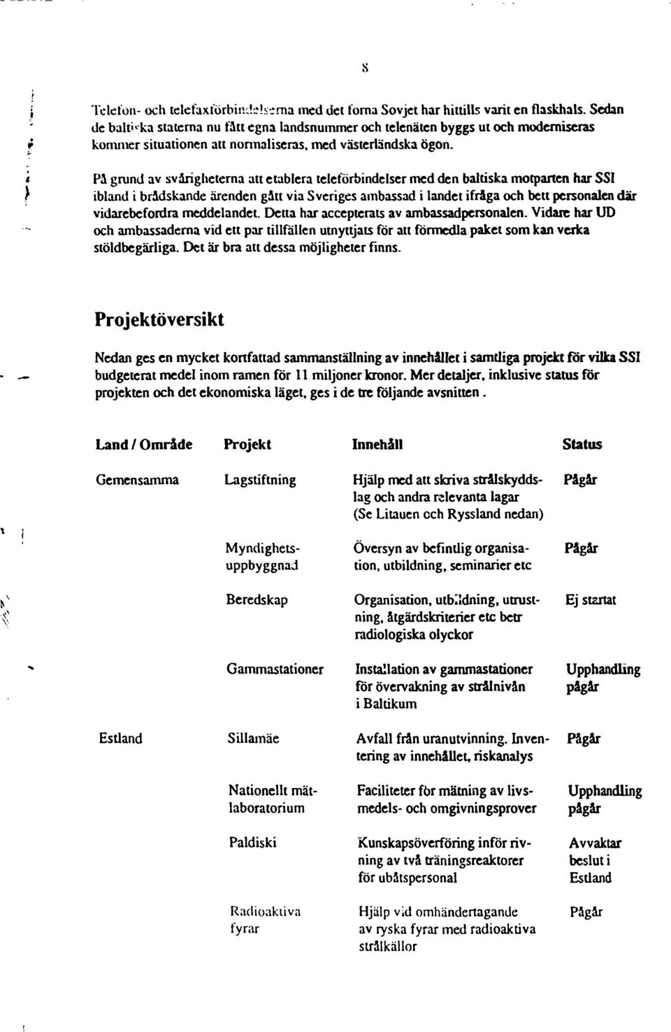 s På grund av svårigheterna att etablera teleförbindelser med den baltiska motparten har SSI ibland i brådskande ärenden gått via Sveriges ambassad i landet ifråga och bett personalen där