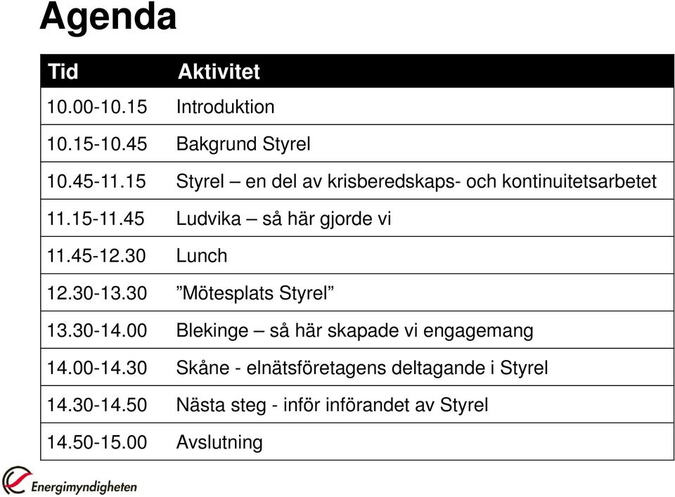 45-12.30 Lunch 12.30-13.30 Mötesplats Styrel 13.30-14.00 Blekinge så här skapade vi engagemang 14.