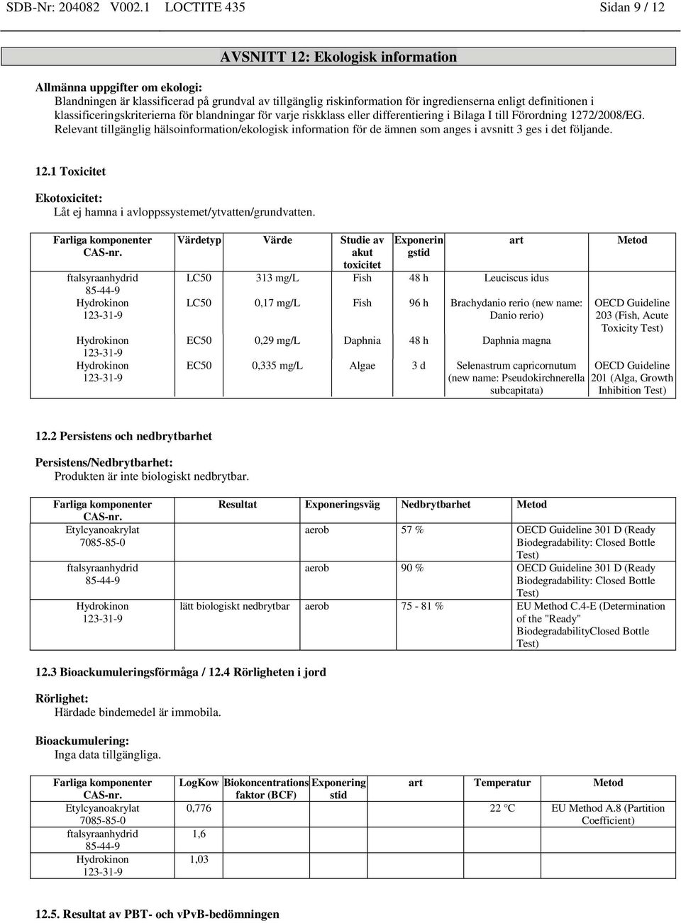 definitionen i klassificeringskriterierna för blandningar för varje riskklass eller differentiering i Bilaga I till Förordning 1272/2008/EG.