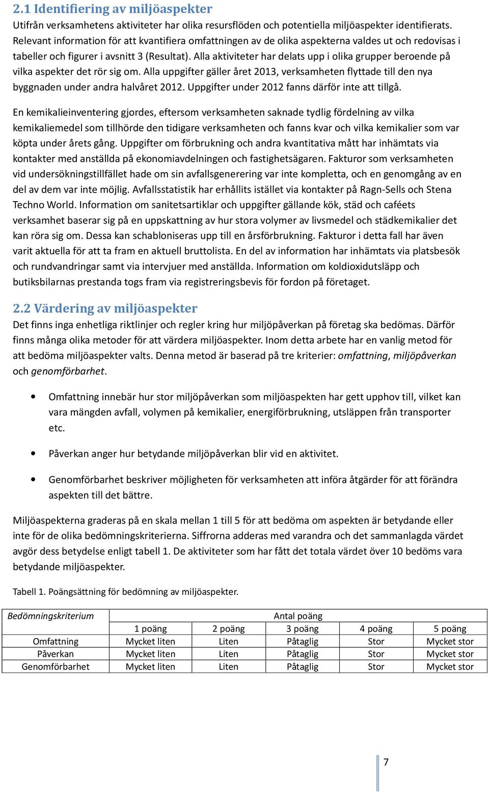 Alla aktiviteter har delats upp i olika grupper beroende på vilka aspekter det rör sig om. Alla uppgifter gäller året 2013, verksamheten flyttade till den nya byggnaden under andra halvåret 2012.