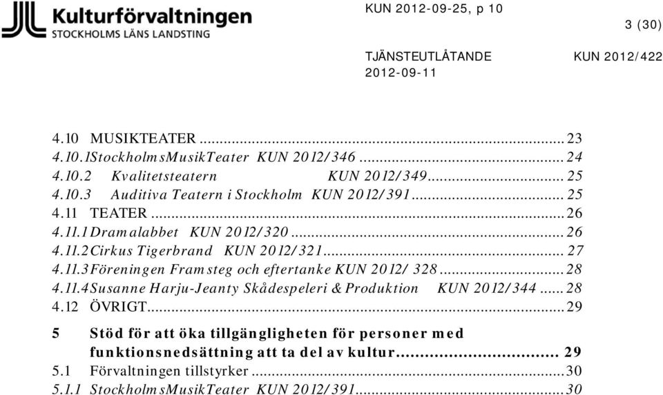 .. 28 4.11.4 Susanne Harju-Jeanty Skådespeleri & Produktion KUN 2012/344... 28 4.12 ÖVRIGT.