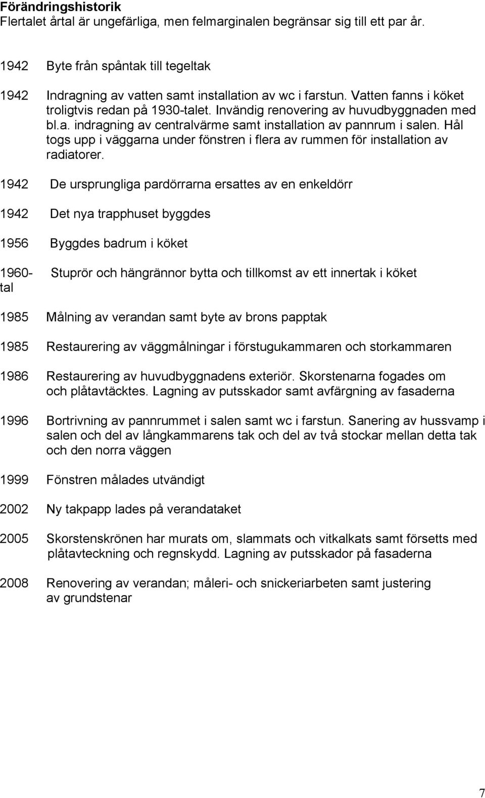 Hål togs upp i väggarna under fönstren i flera av rummen för installation av radiatorer.