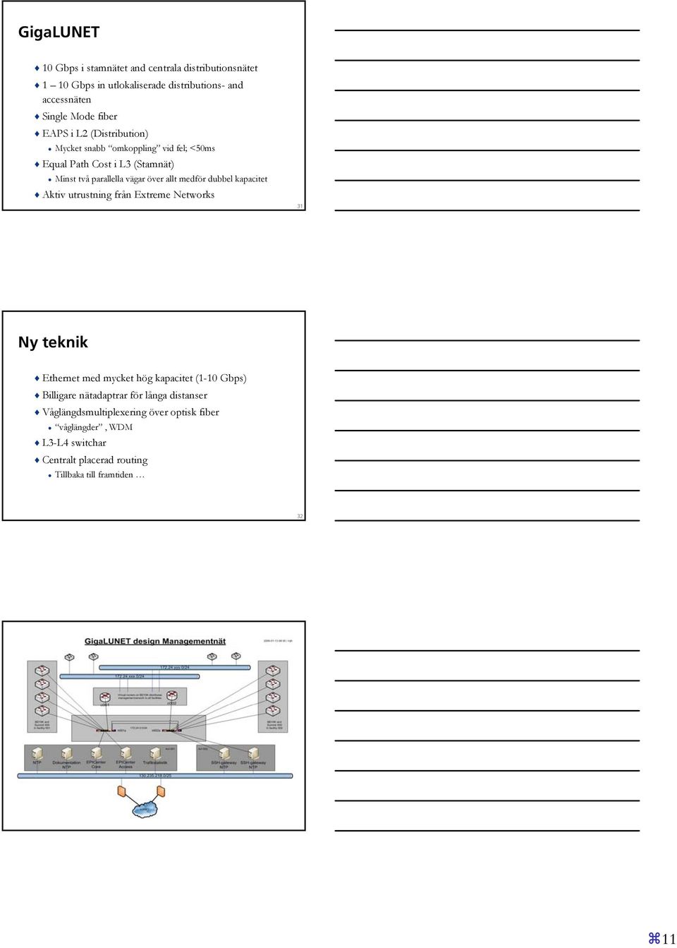 dubbel kapacitet Aktiv utrustning från Extreme Networks 31 Ny teknik Ethernet med mycket hög kapacitet (1-10 Gbps) Billigare nätadaptrar för
