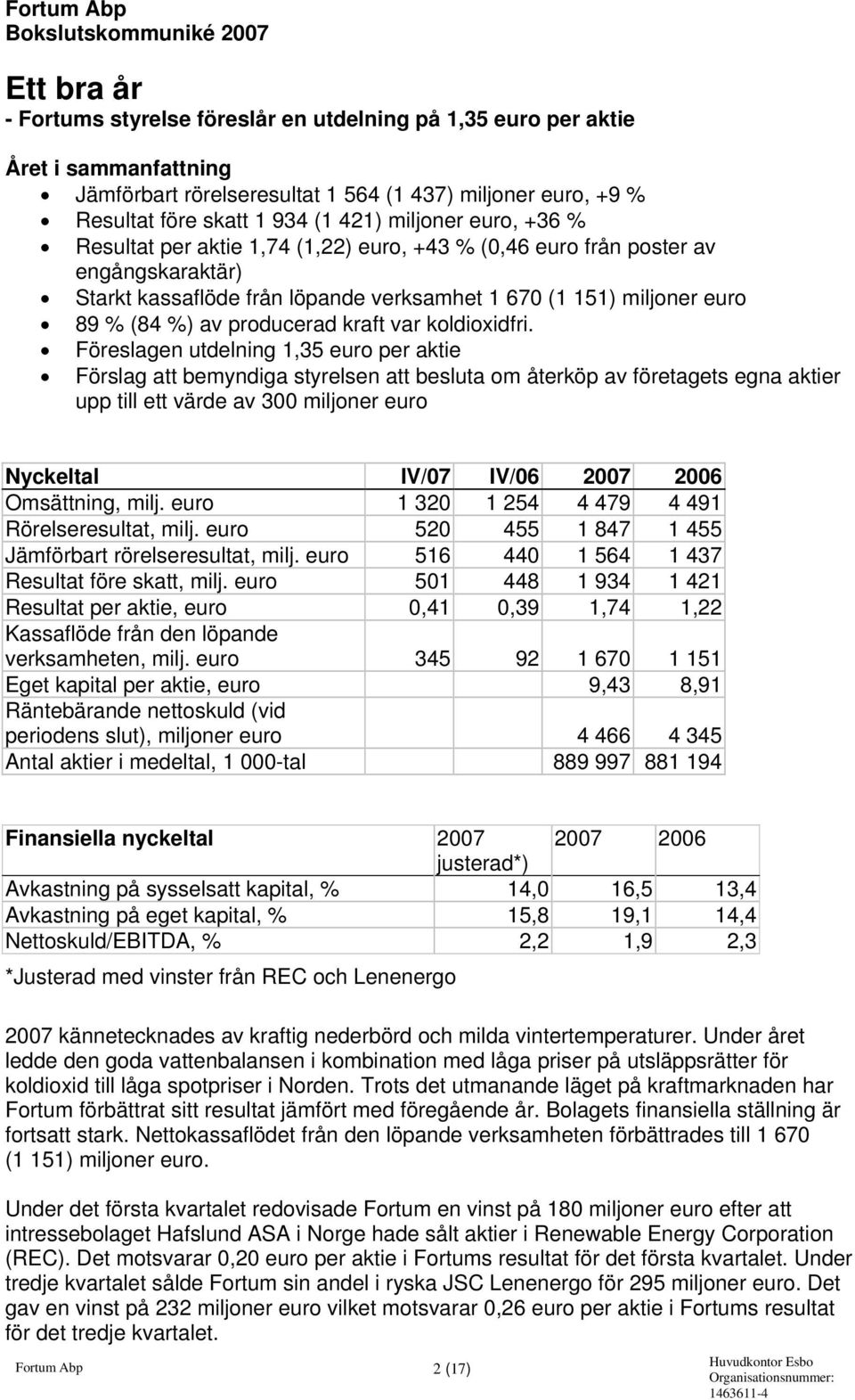 euro 89 % (84 %) av producerad kraft var koldioxidfri.