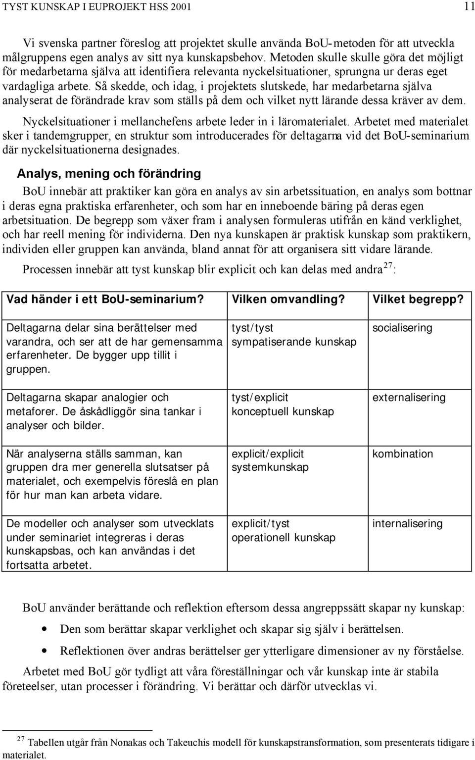 Så skedde, och idag, i projektets slutskede, har medarbetarna själva analyserat de förändrade krav som ställs på dem och vilket nytt lärande dessa kräver av dem.