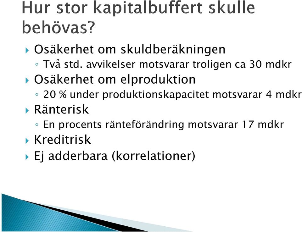 elproduktion 20 % under produktionskapacitet motsvarar 4 mdkr