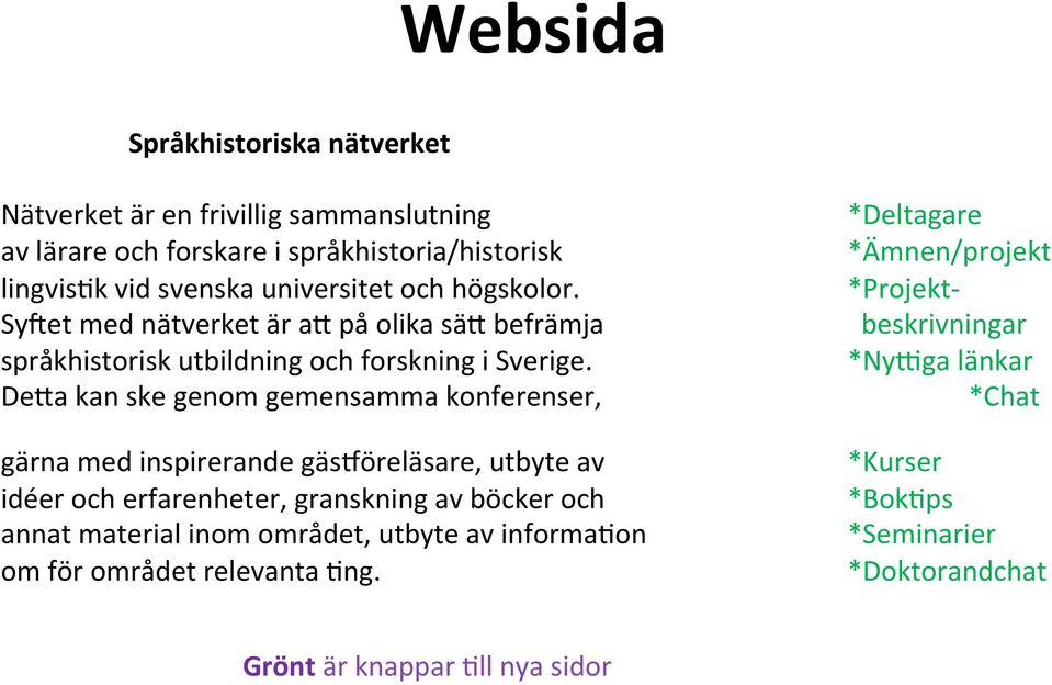 *Projekt- SyWet med nätverket är a* på olika sä* befrämja beskrivningar språkhistorisk utbildning och forskning i Sverige.