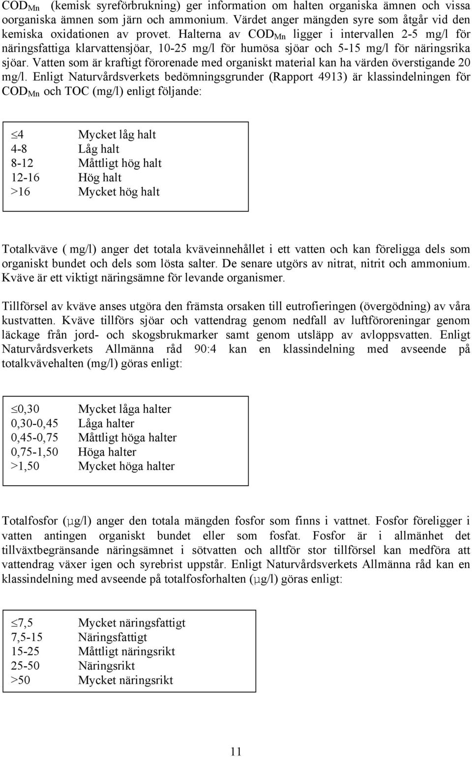 Vatten som är kraftigt förorenade med organiskt material kan ha värden överstigande 2 mg/l.