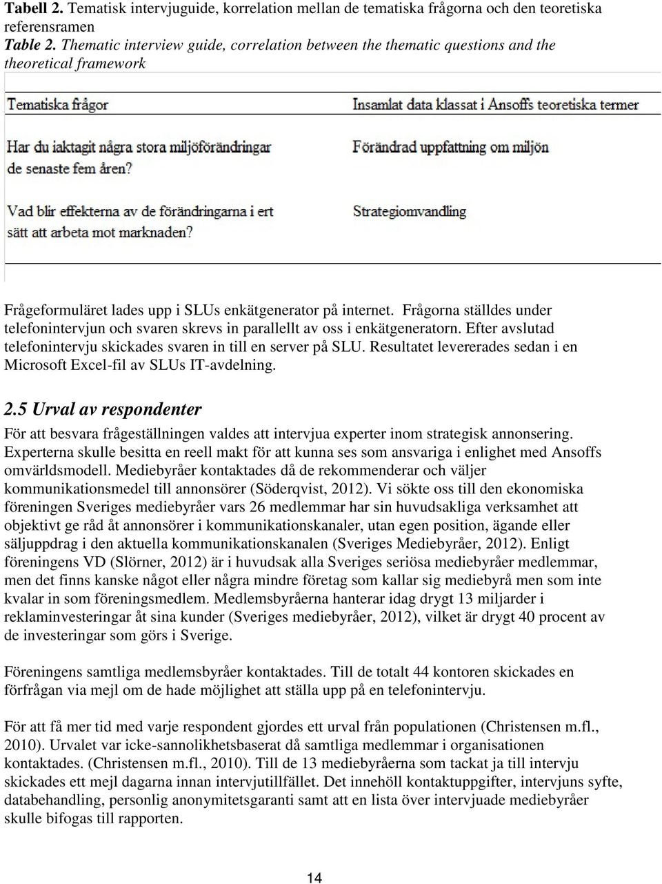 Frågorna ställdes under telefonintervjun och svaren skrevs in parallellt av oss i enkätgeneratorn. Efter avslutad telefonintervju skickades svaren in till en server på SLU.