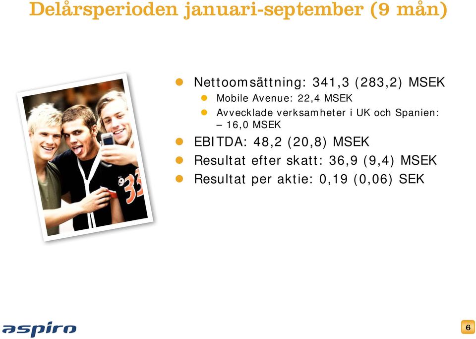 UK och Spanien: 16,0 MSEK EBITDA: 48,2 (20,8) MSEK Resultat