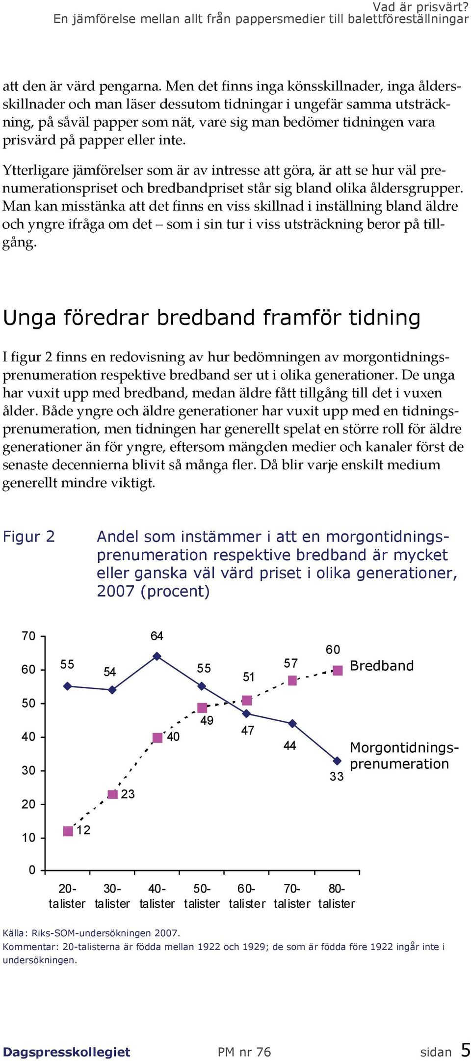 eller inte. Ytterligare jämförelser som är av intresse att göra, är att se hur väl prenumerationspriset och bredbandpriset står sig bland olika åldersgrupper.