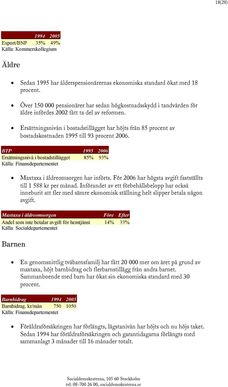 Ersättningsnivån i bostadstillägget har höjts från 85 procent av bostadskostnaden 1995 till 93 procent 2006.