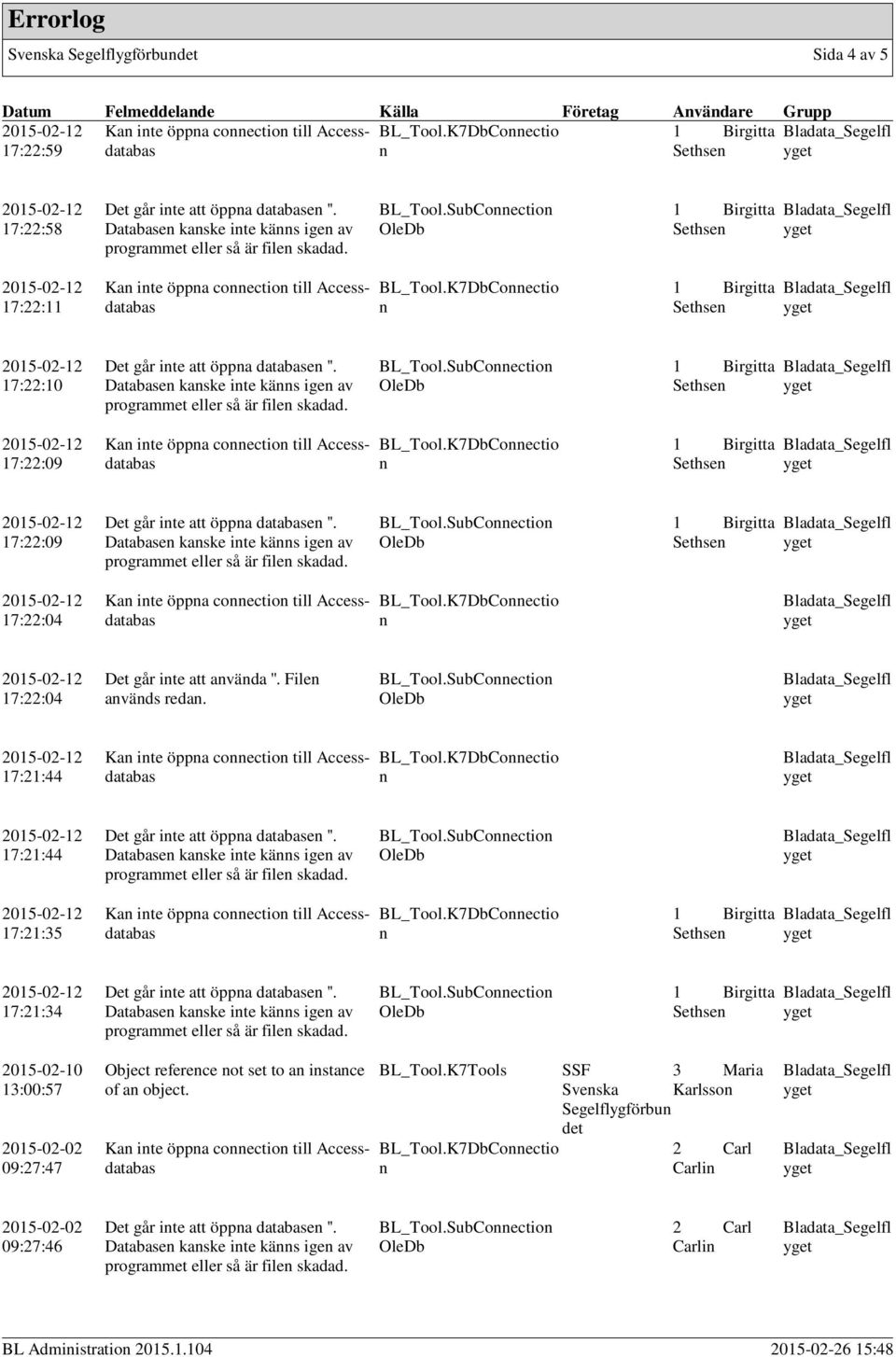 K7DbCoectio Sethse 17:22:10 Det går ite att öppa database ''. Database kaske ite käs ige av programmet eller så är file skadad. BL_Tool.