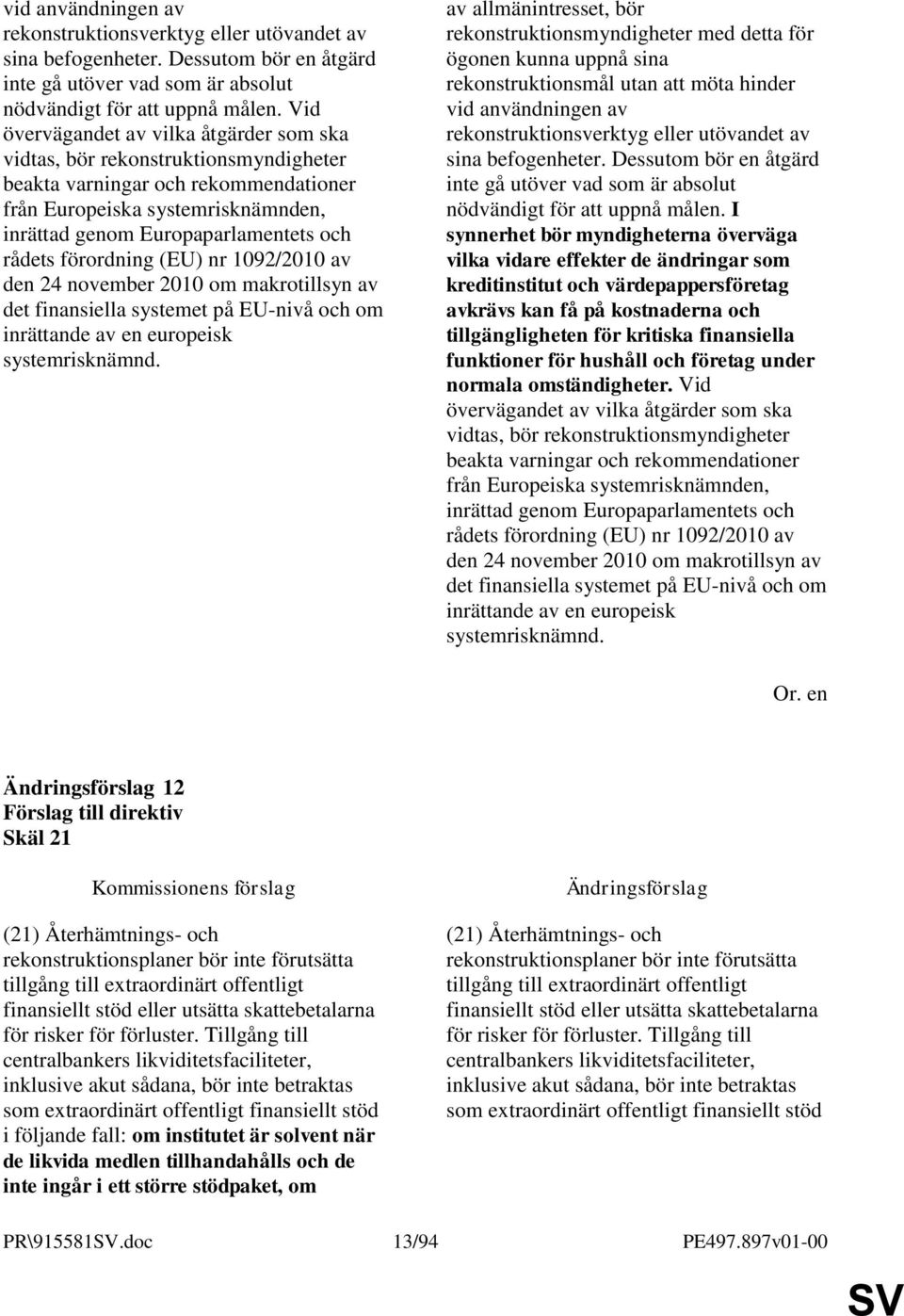 förordning (EU) nr 1092/2010 av den 24 november 2010 om makrotillsyn av det finansiella systemet på EU-nivå och om inrättande av en europeisk systemrisknämnd.