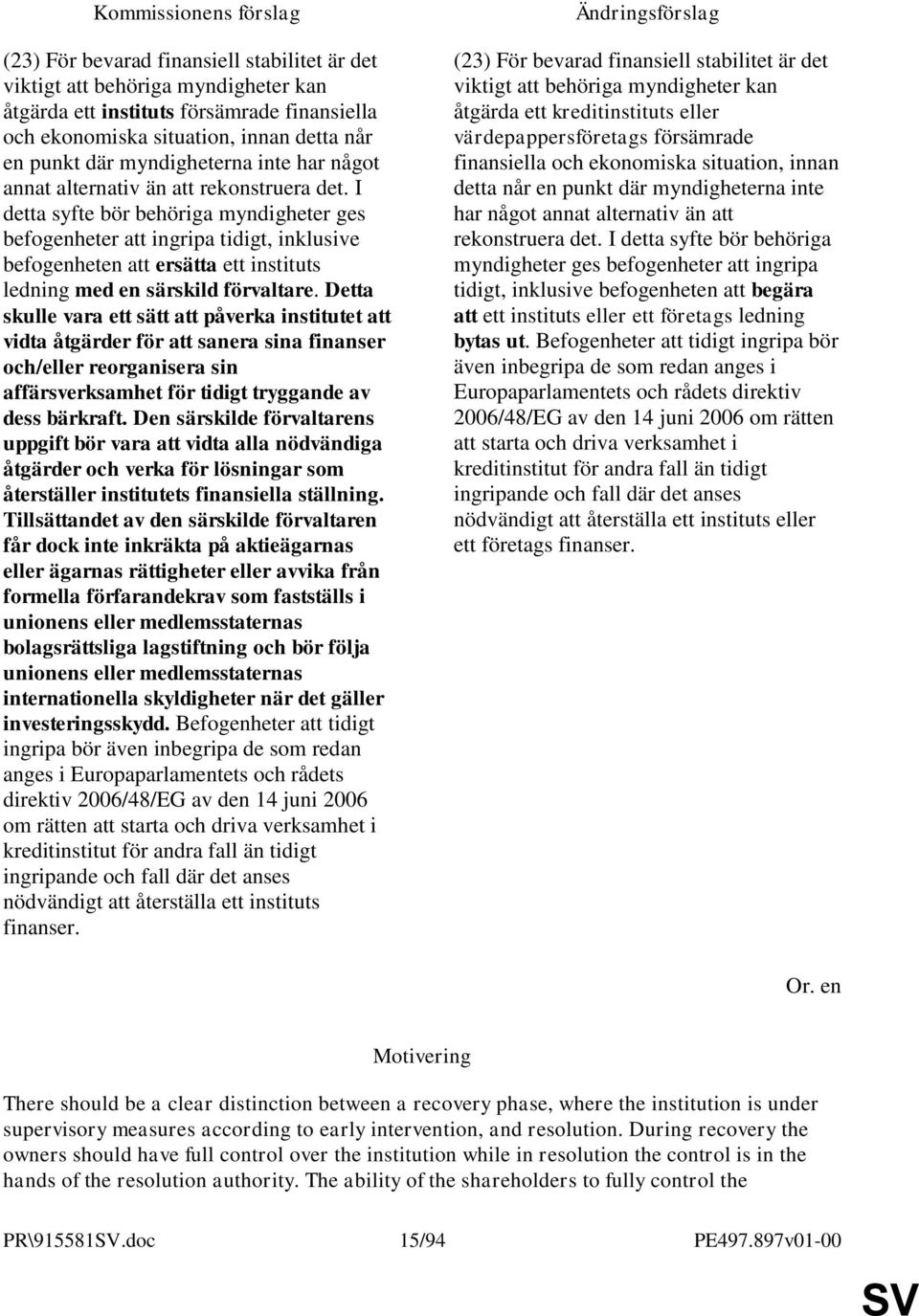 I detta syfte bör behöriga myndigheter ges befogenheter att ingripa tidigt, inklusive befogenheten att ersätta ett instituts ledning med en särskild förvaltare.