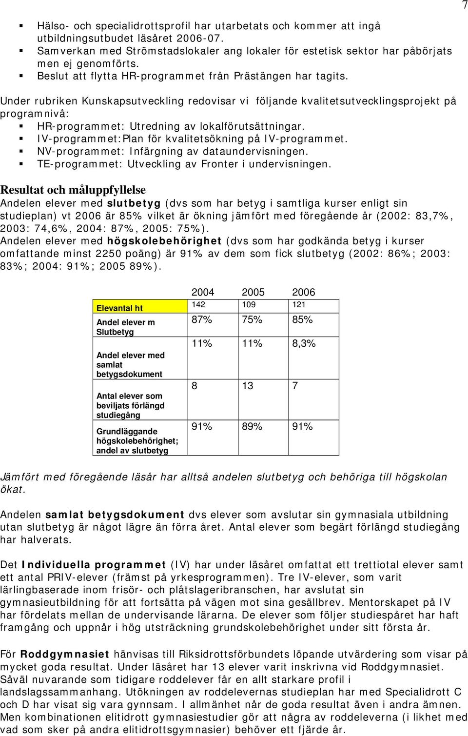 Under rubriken Kunskapsutveckling redovisar vi följande kvalitetsutvecklingsprojekt på programnivå: HR-programmet: Utredning av lokalförutsättningar.