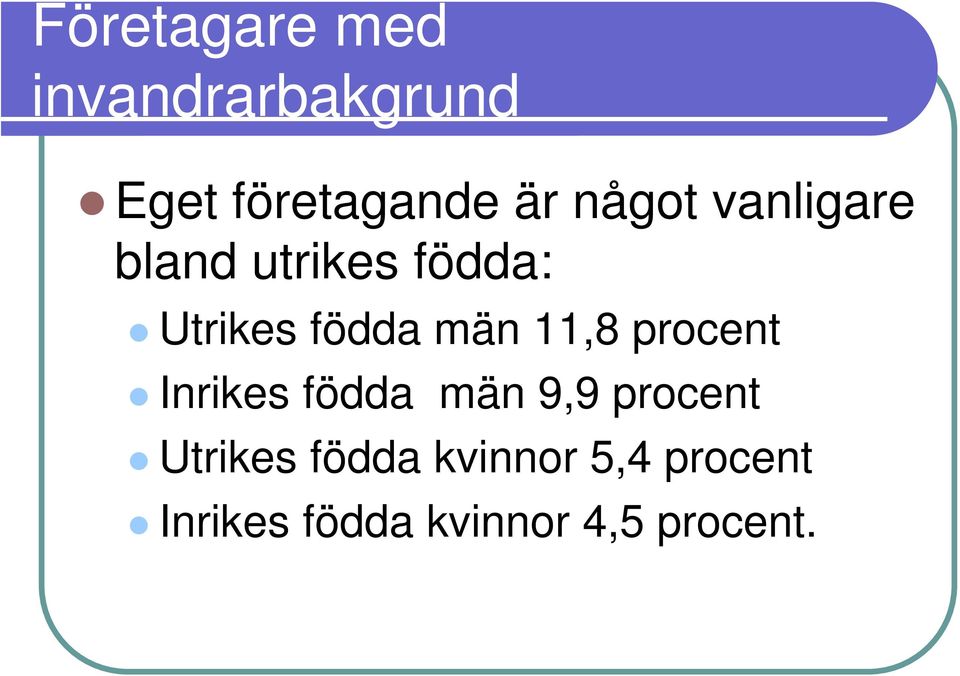 11,8 procent Inrikes födda män 9,9 procent Utrikes