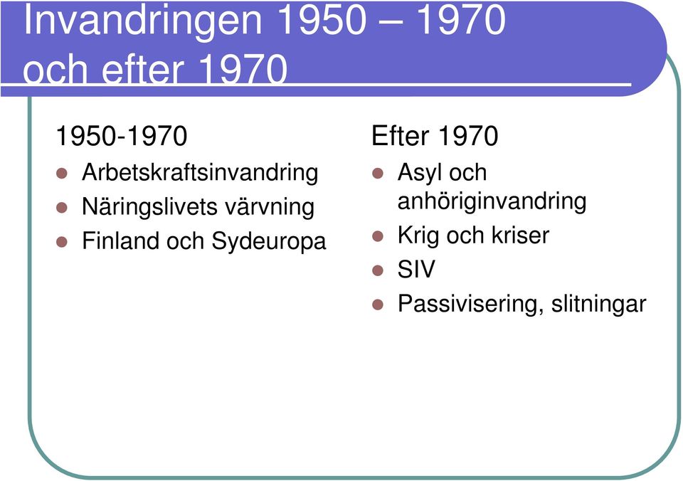 Finland och Sydeuropa Efter 1970 Asyl och